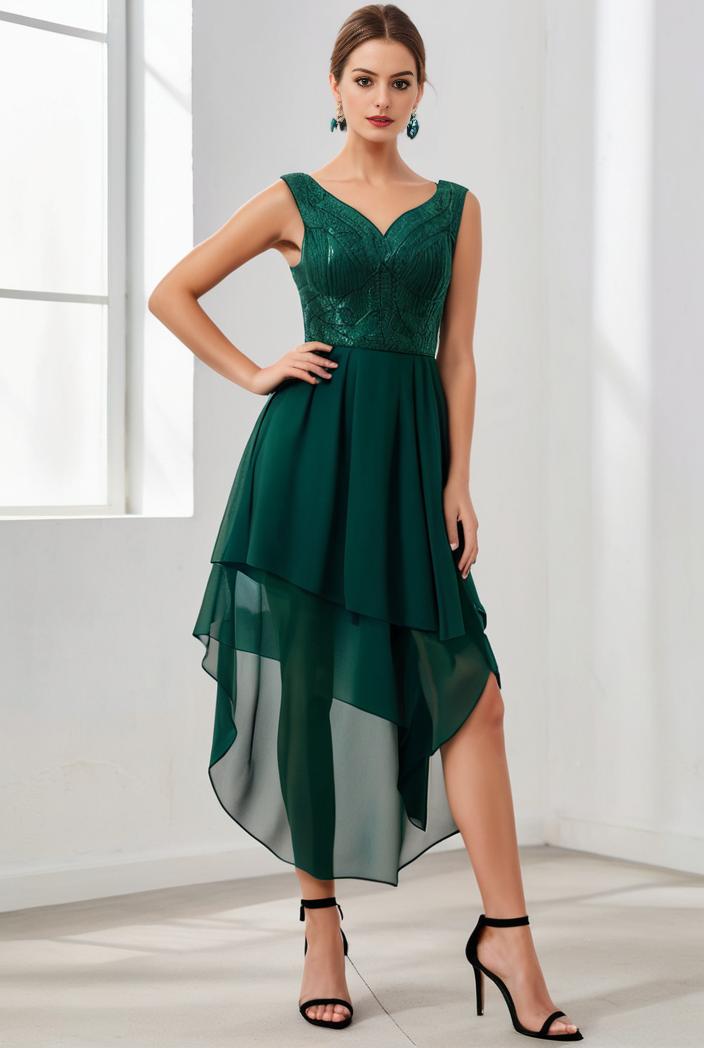 deep v neck lace chiffon bridesmaid dress with asymmetrical hem 111059