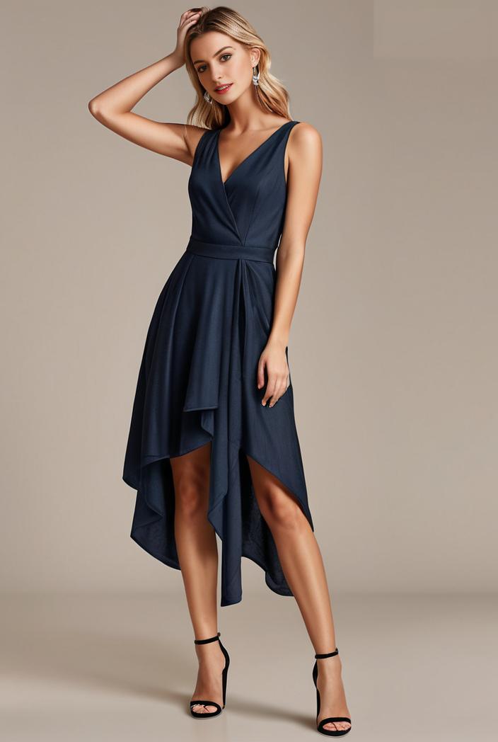 deep v neck lace chiffon bridesmaid dress with asymmetrical hem 111062
