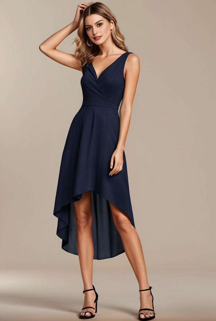 deep v neck lace chiffon bridesmaid dress with asymmetrical hem 111067