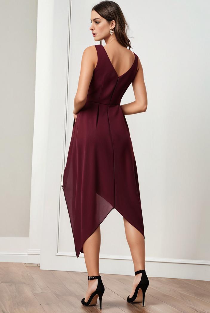 deep v neck lace chiffon bridesmaid dress with asymmetrical hem 111079