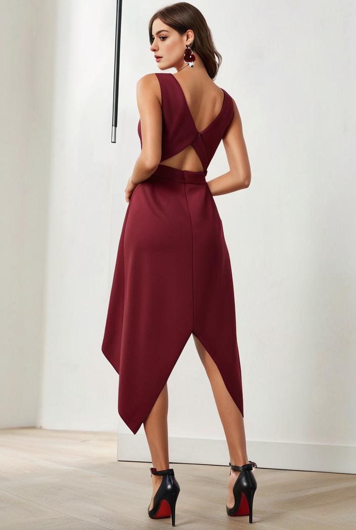 deep v neck lace chiffon bridesmaid dress with asymmetrical hem 111077