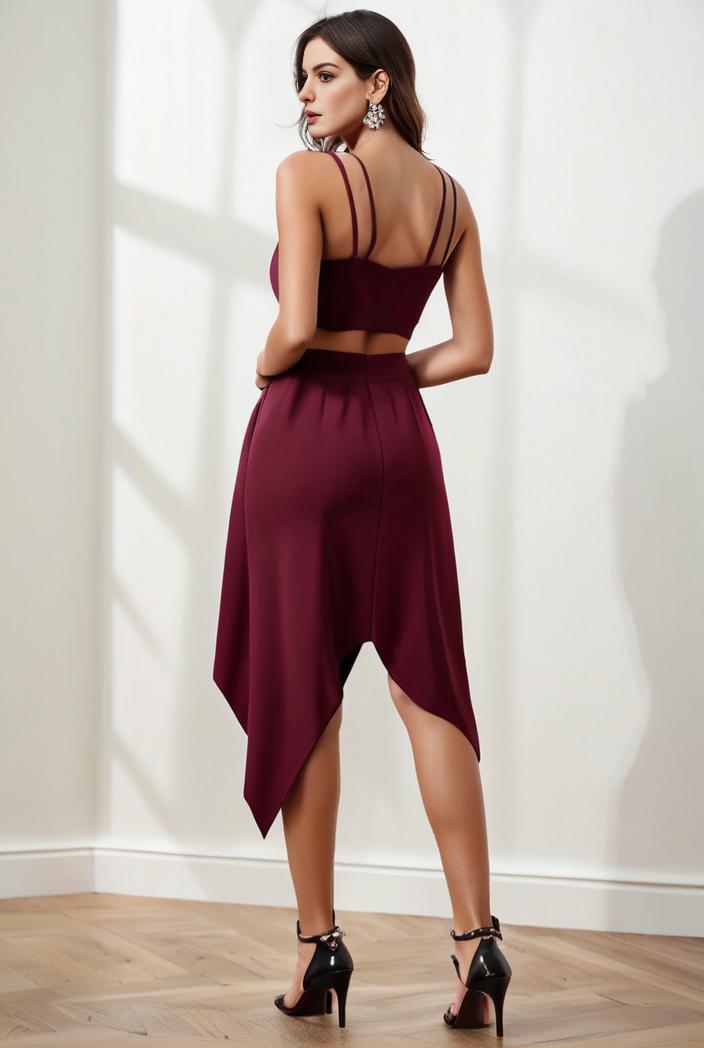 deep v neck lace chiffon bridesmaid dress with asymmetrical hem 111084