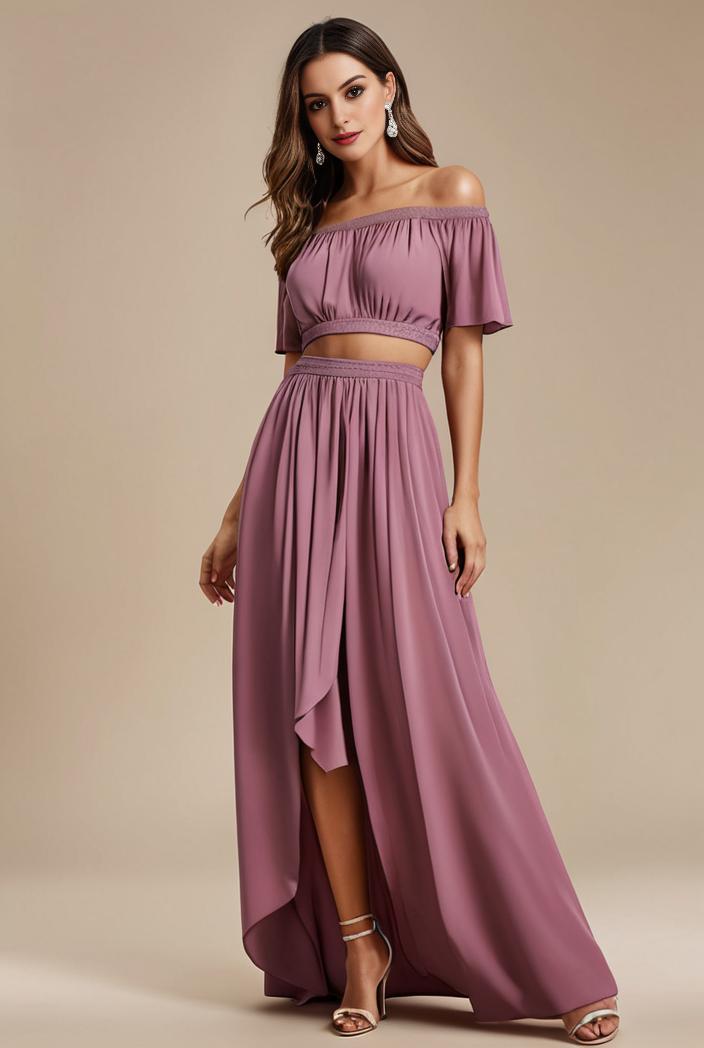 elegant chiffon high low off the shoulder bridesmaid dress 111814