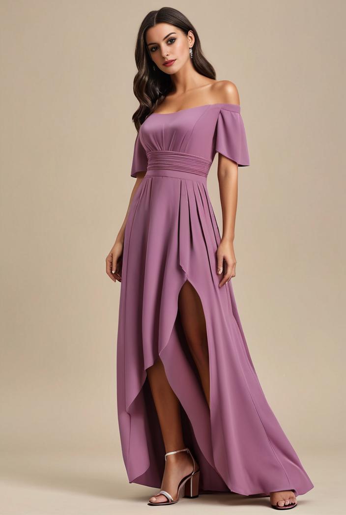 elegant chiffon high low off the shoulder bridesmaid dress 111818