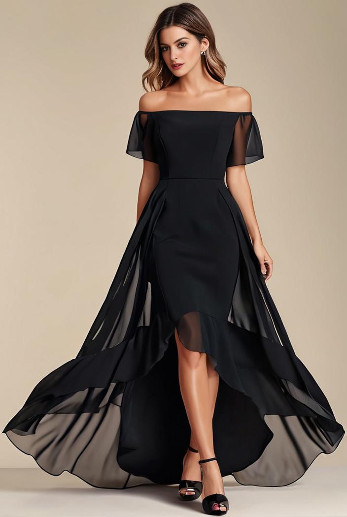elegant chiffon high low off the shoulder bridesmaid dress 111821