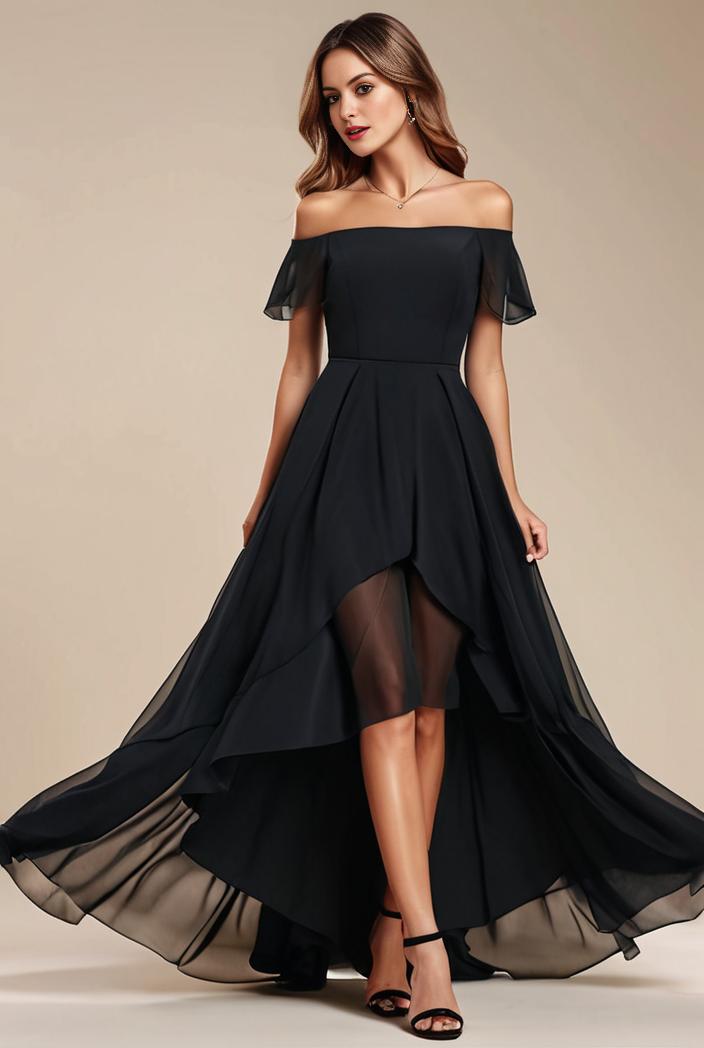 elegant chiffon high low off the shoulder bridesmaid dress 111824