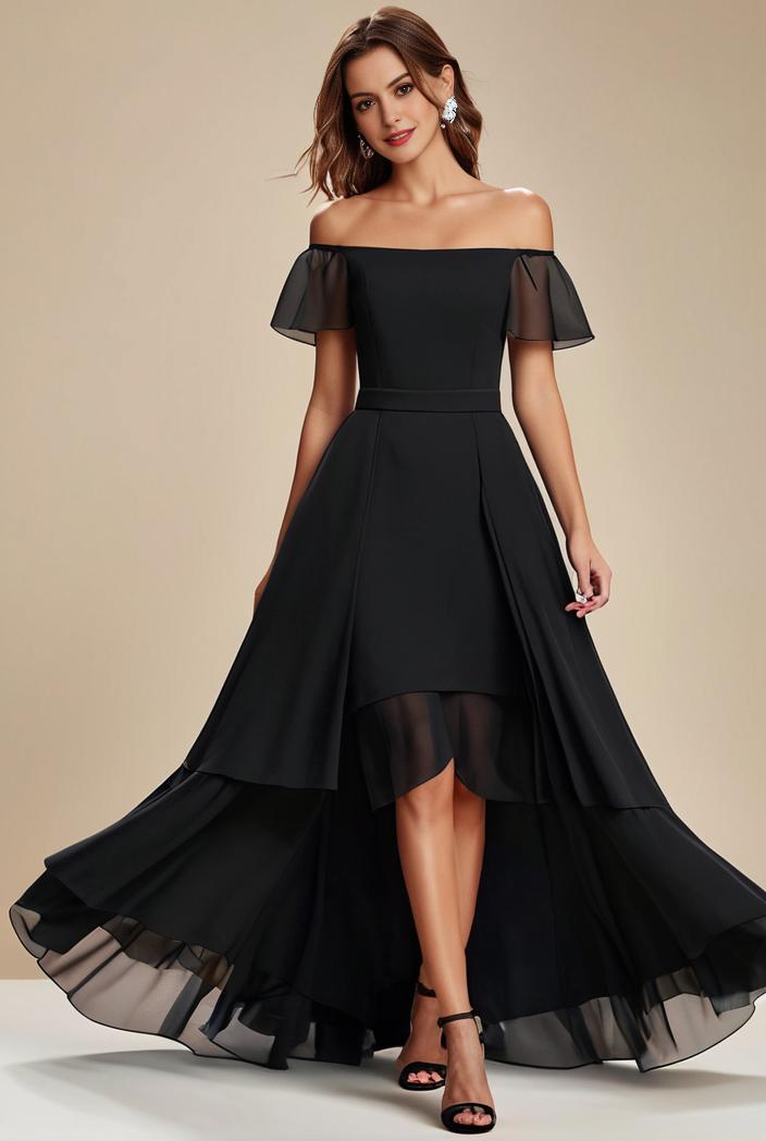 elegant chiffon high low off the shoulder bridesmaid dress 111822