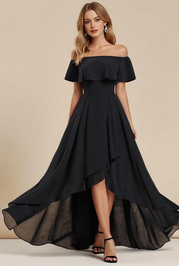 elegant chiffon high low off the shoulder bridesmaid dress 111823