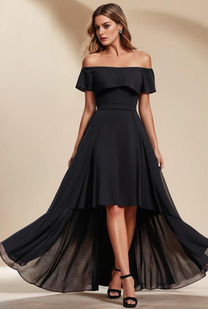 elegant chiffon high low off the shoulder bridesmaid dress 111825