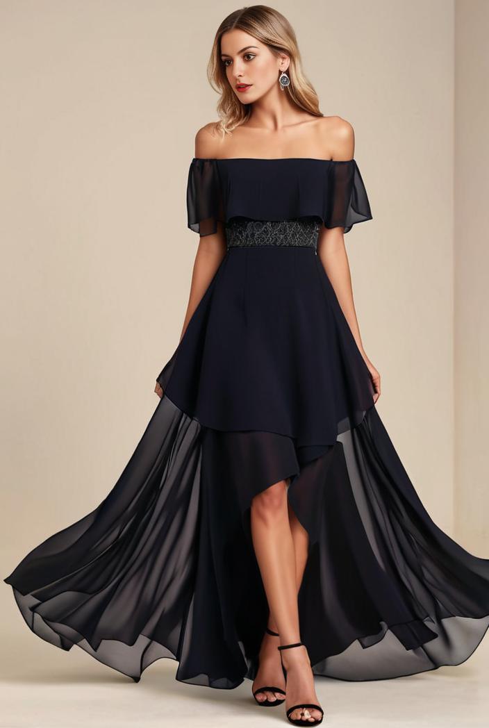 elegant chiffon high low off the shoulder bridesmaid dress 111826