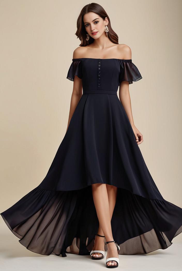 elegant chiffon high low off the shoulder bridesmaid dress 111827