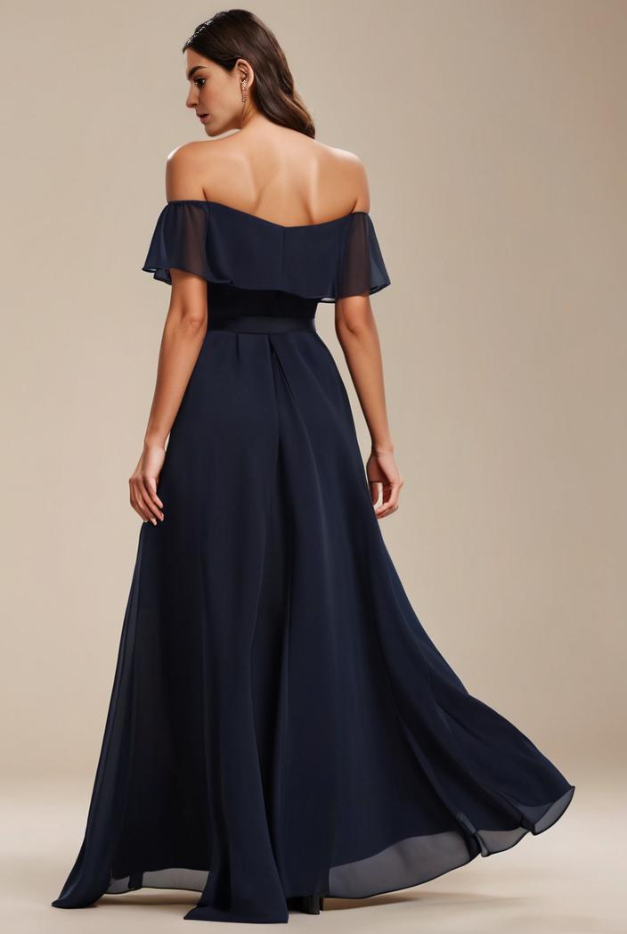 elegant chiffon high low off the shoulder bridesmaid dress 111836