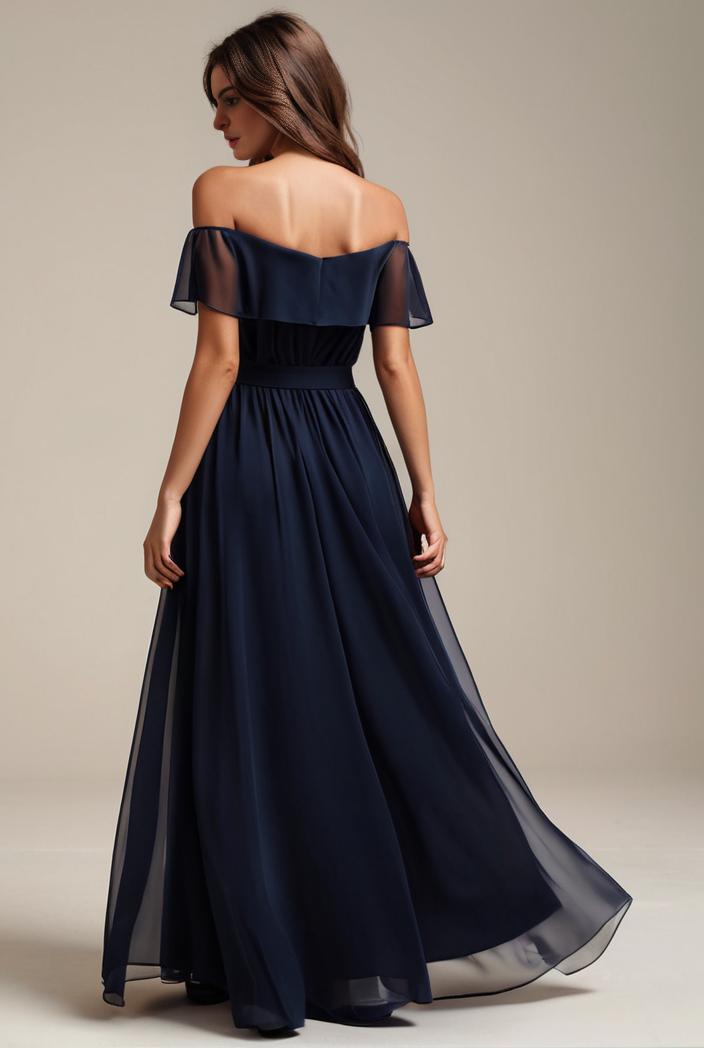 elegant chiffon high low off the shoulder bridesmaid dress 111838
