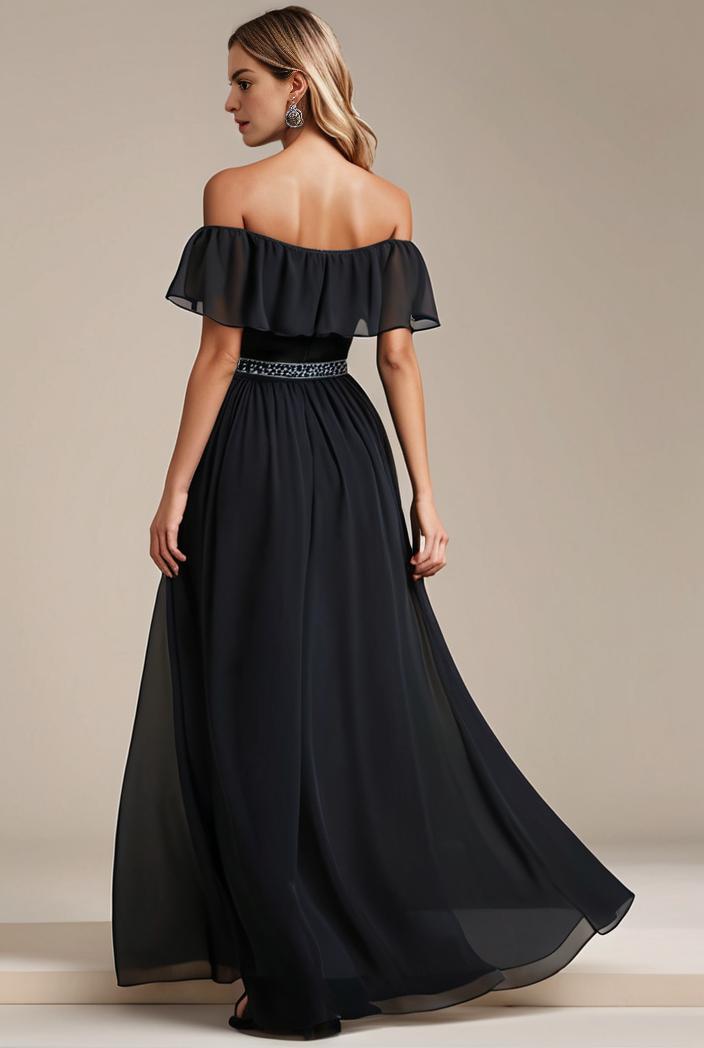 elegant chiffon high low off the shoulder bridesmaid dress 111837