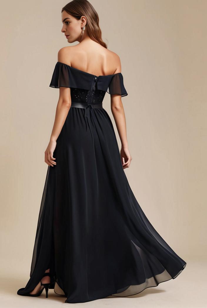 elegant chiffon high low off the shoulder bridesmaid dress 111840