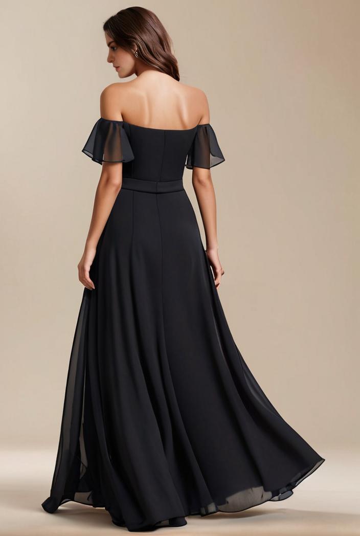 elegant chiffon high low off the shoulder bridesmaid dress 111841
