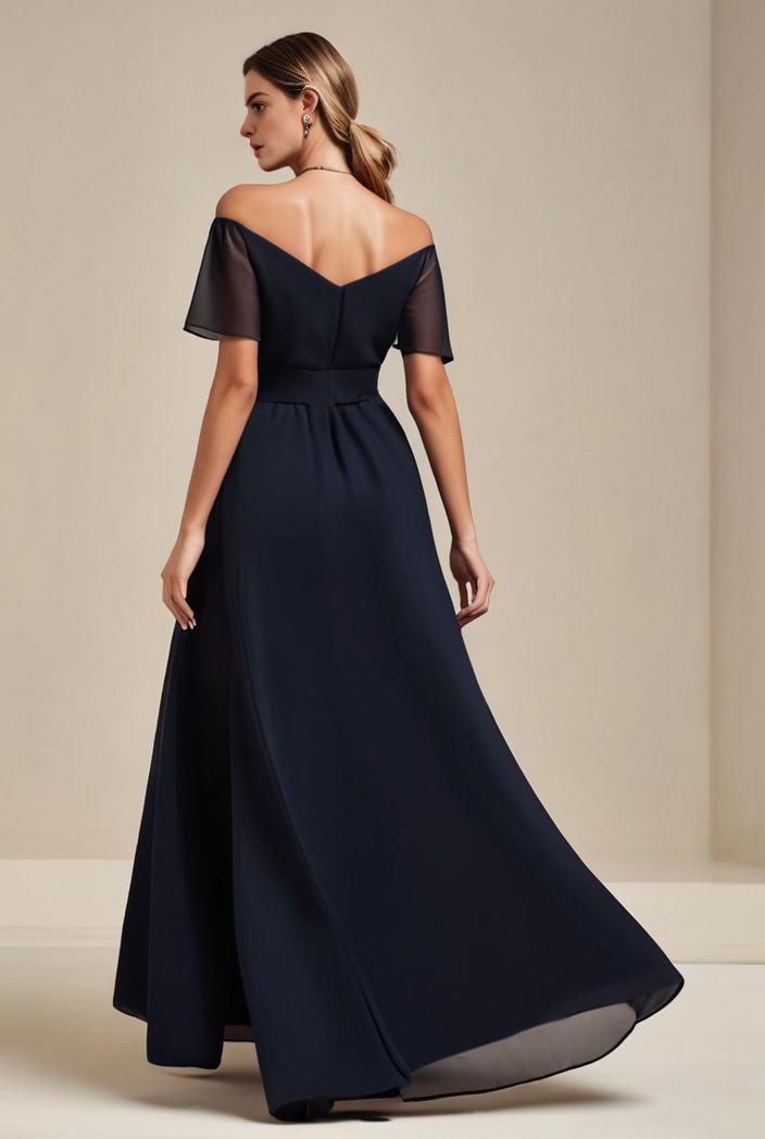 elegant chiffon high low off the shoulder bridesmaid dress 111842