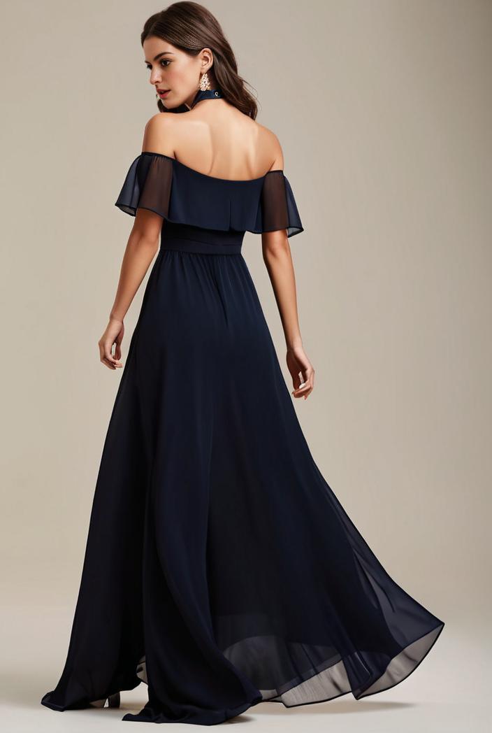 elegant chiffon high low off the shoulder bridesmaid dress 111843
