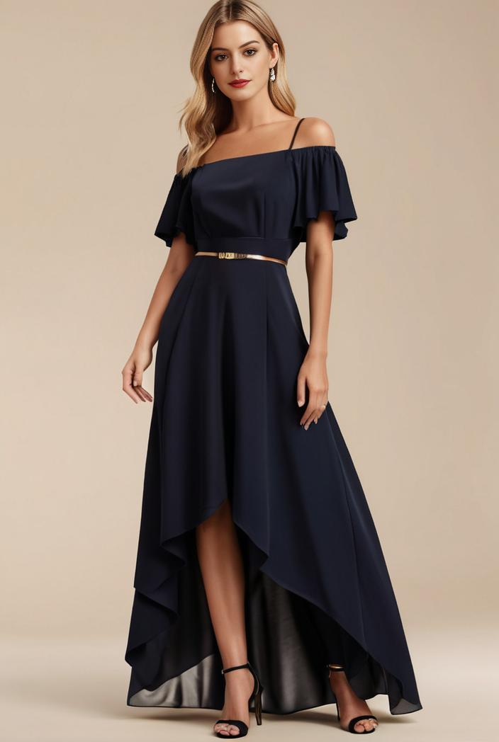 elegant chiffon high low off the shoulder bridesmaid dress 111844