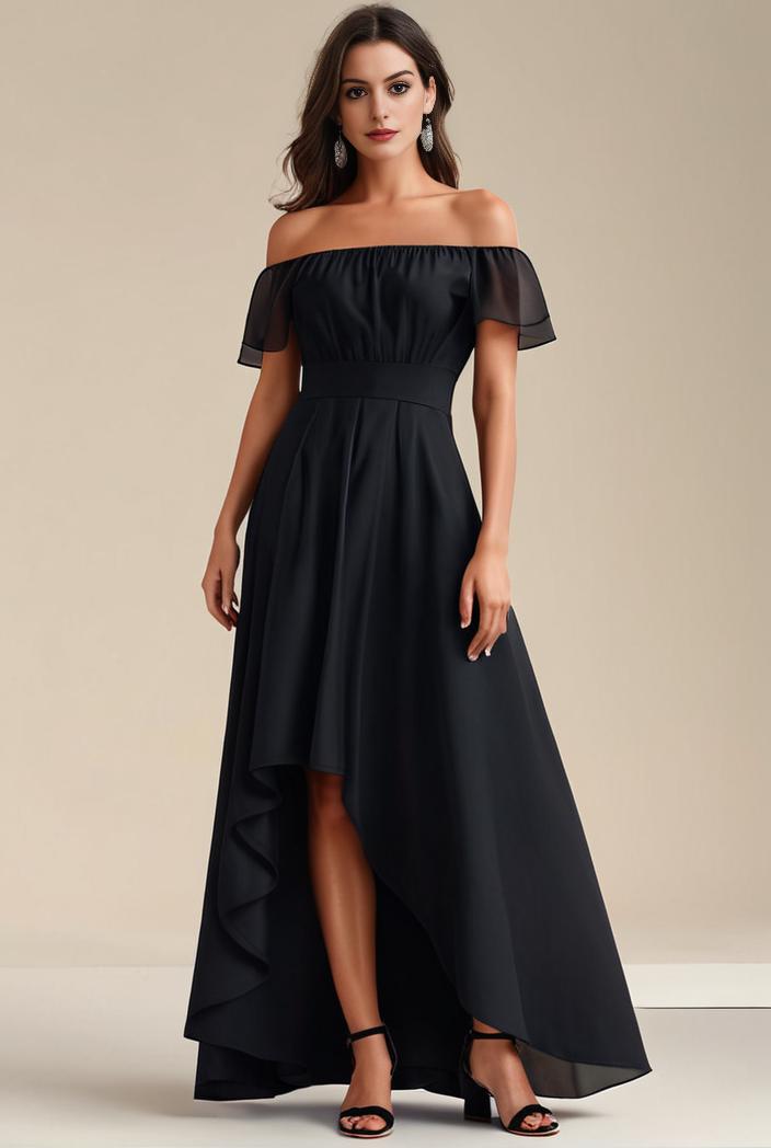 elegant chiffon high low off the shoulder bridesmaid dress 111845