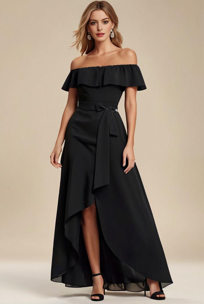 elegant chiffon high low off the shoulder bridesmaid dress 111847
