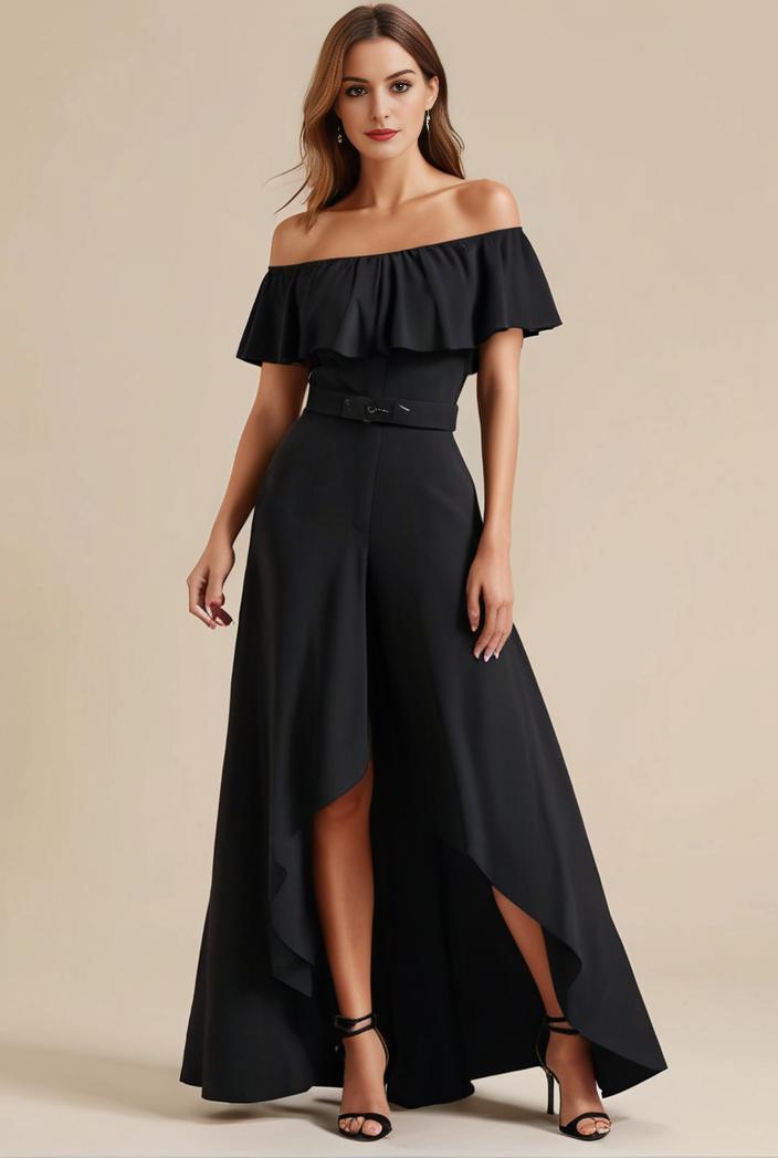 elegant chiffon high low off the shoulder bridesmaid dress 111848