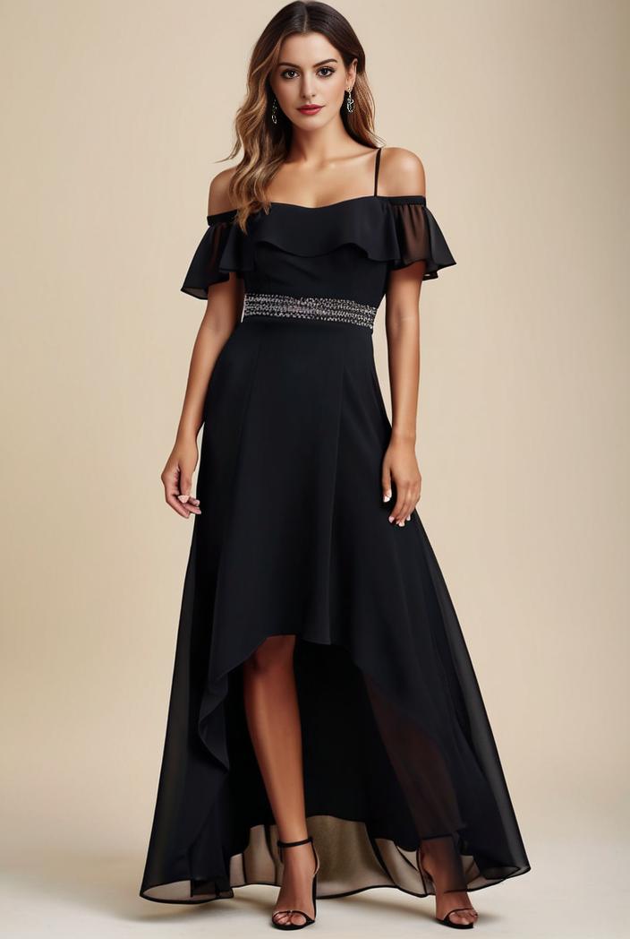 elegant chiffon high low off the shoulder bridesmaid dress 111851