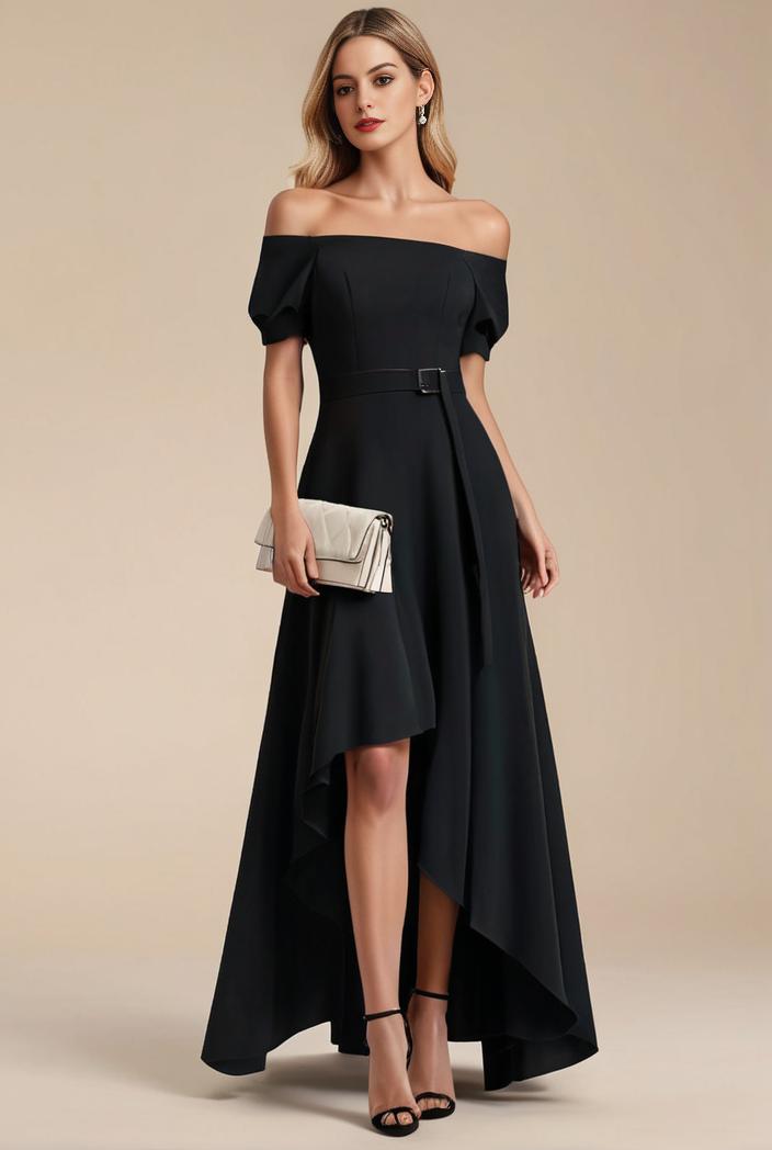 elegant chiffon high low off the shoulder bridesmaid dress 111852