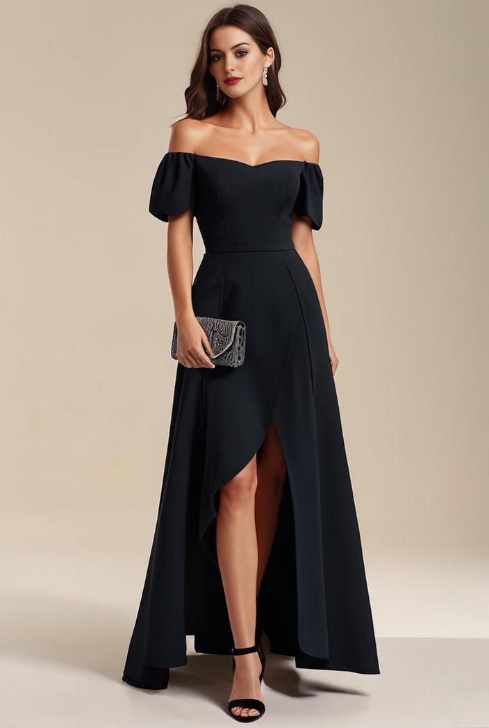 elegant chiffon high low off the shoulder bridesmaid dress 111855