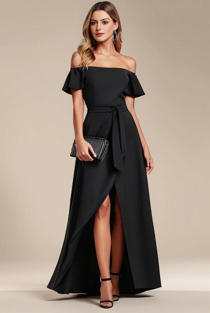 elegant chiffon high low off the shoulder bridesmaid dress 111853