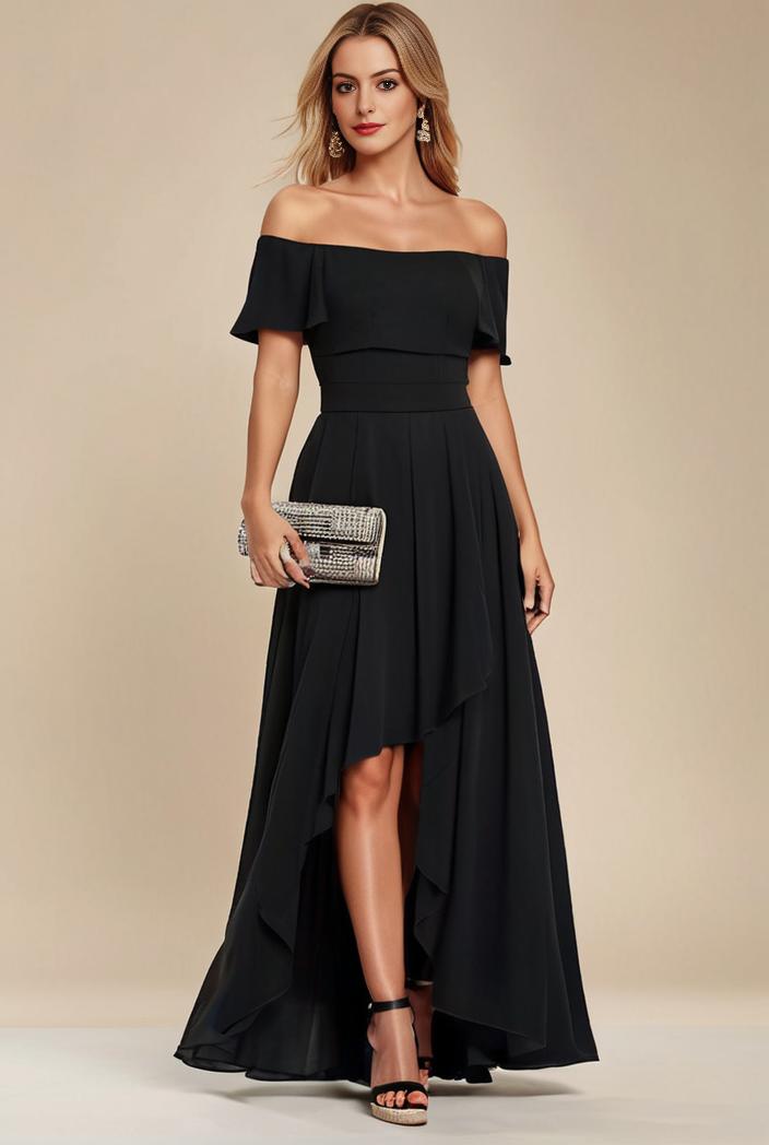elegant chiffon high low off the shoulder bridesmaid dress 111856