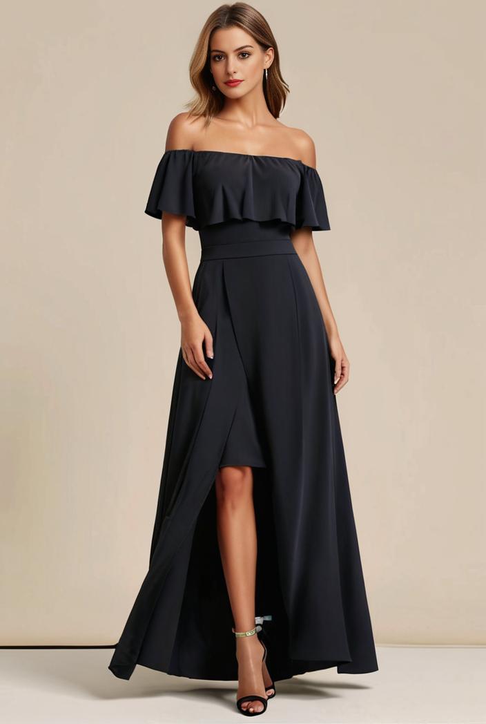 elegant chiffon high low off the shoulder bridesmaid dress 111854