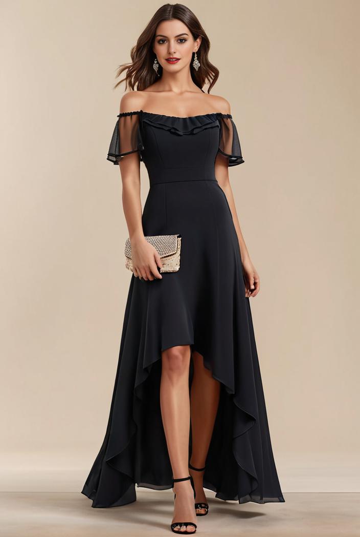elegant chiffon high low off the shoulder bridesmaid dress 111858