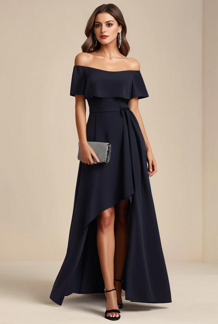 elegant chiffon high low off the shoulder bridesmaid dress 111860
