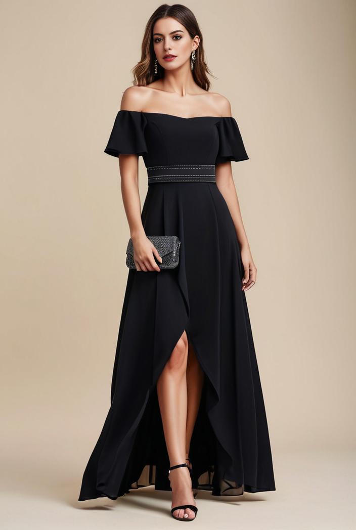 elegant chiffon high low off the shoulder bridesmaid dress 111859