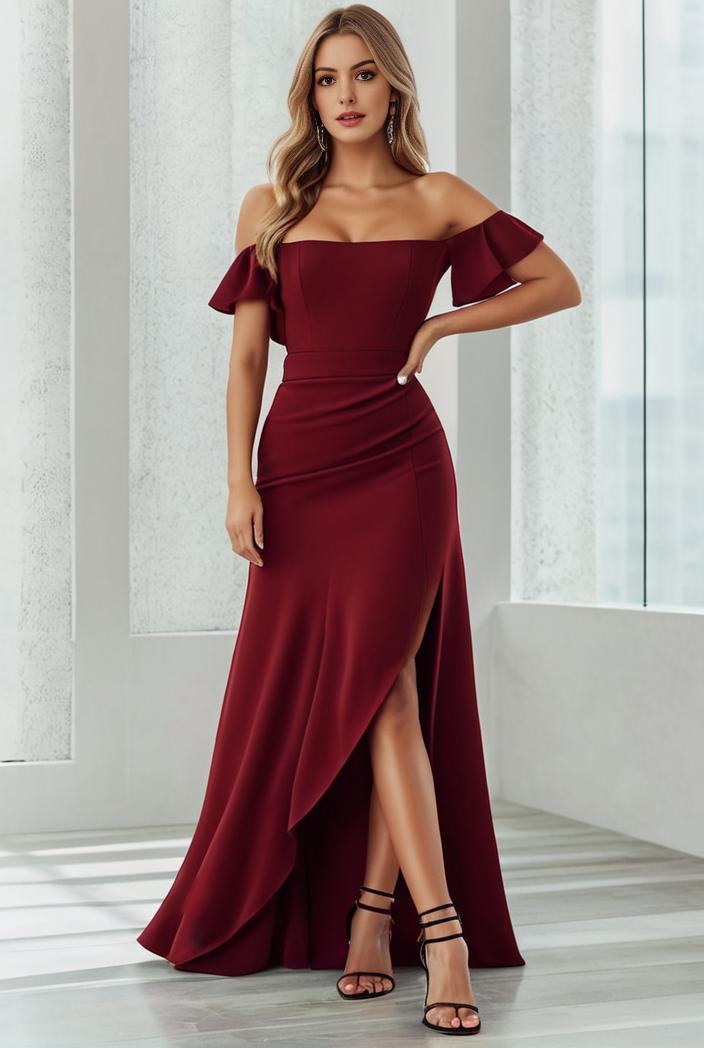elegant chiffon high low off the shoulder bridesmaid dress 111862