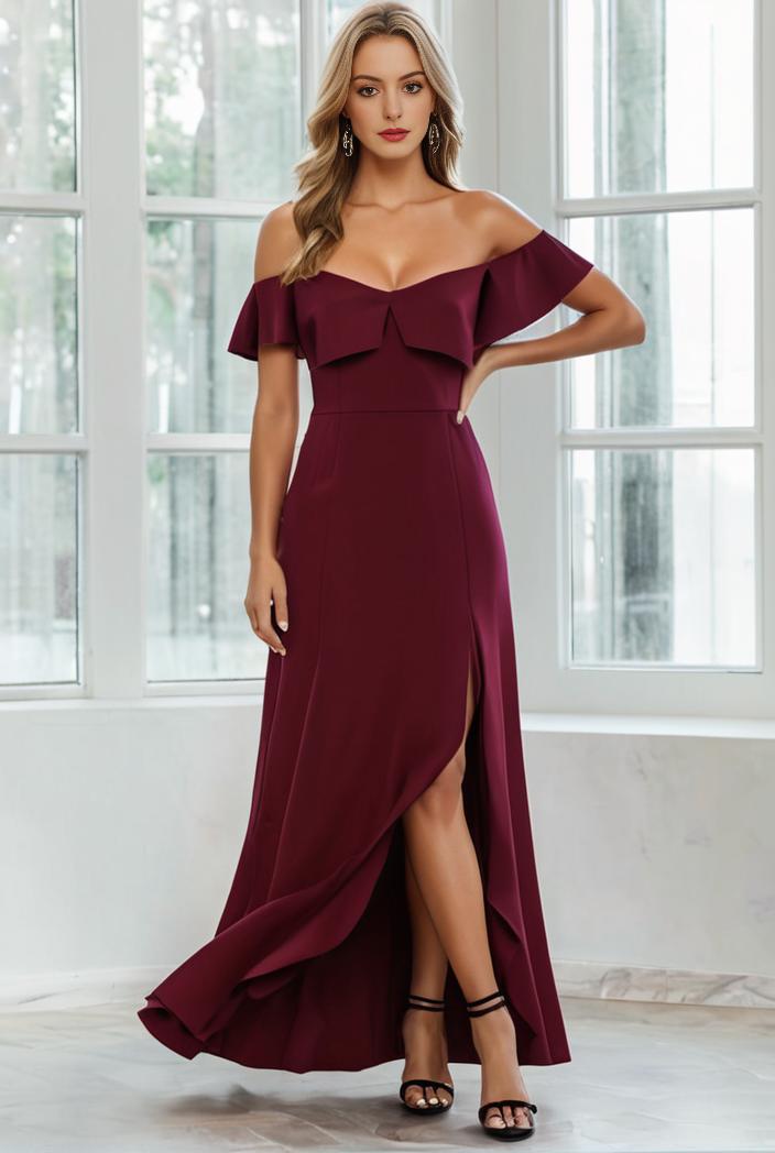 elegant chiffon high low off the shoulder bridesmaid dress 111864