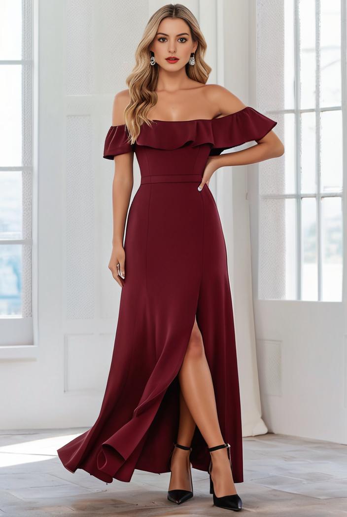 elegant chiffon high low off the shoulder bridesmaid dress 111866