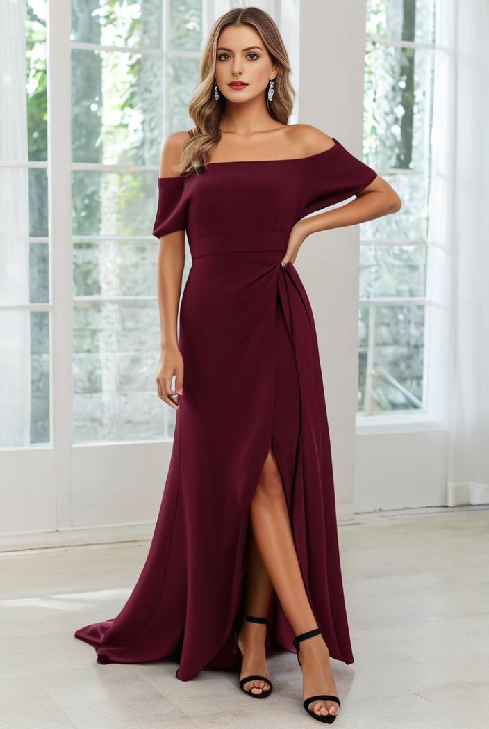 elegant chiffon high low off the shoulder bridesmaid dress 111865