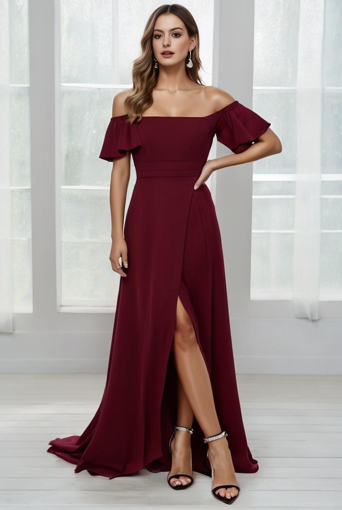 elegant chiffon high low off the shoulder bridesmaid dress 111867