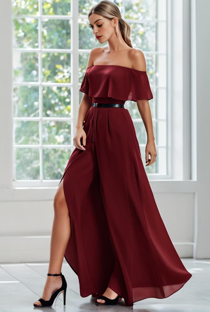 elegant chiffon high low off the shoulder bridesmaid dress 111869