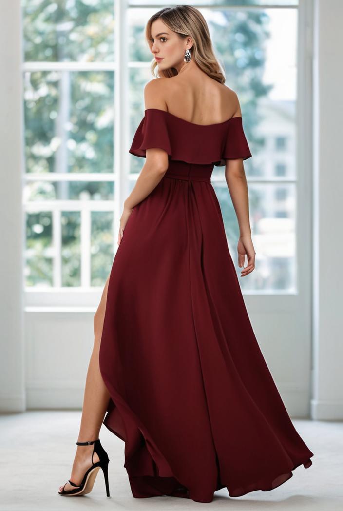 elegant chiffon high low off the shoulder bridesmaid dress 111870