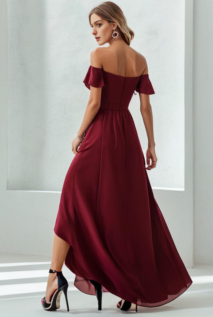 elegant chiffon high low off the shoulder bridesmaid dress 111872