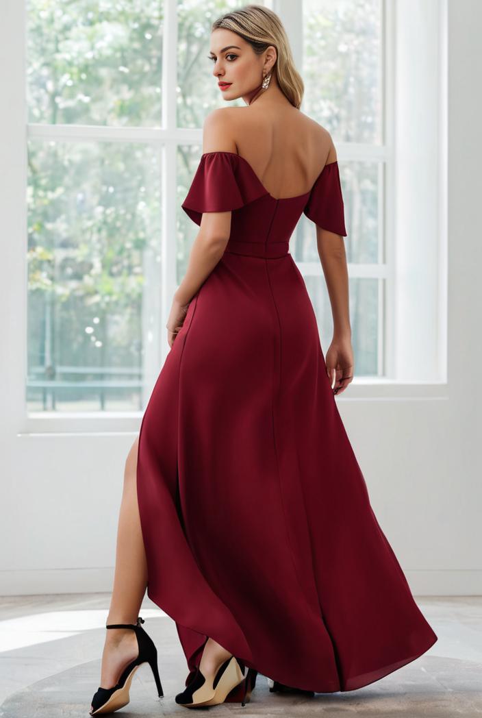 elegant chiffon high low off the shoulder bridesmaid dress 111873