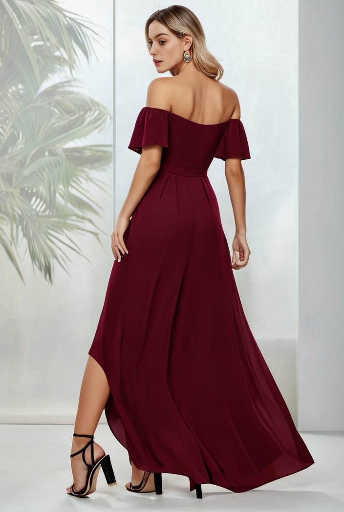 elegant chiffon high low off the shoulder bridesmaid dress 111875