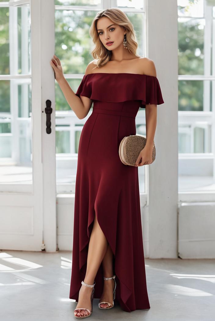 elegant chiffon high low off the shoulder bridesmaid dress 111874