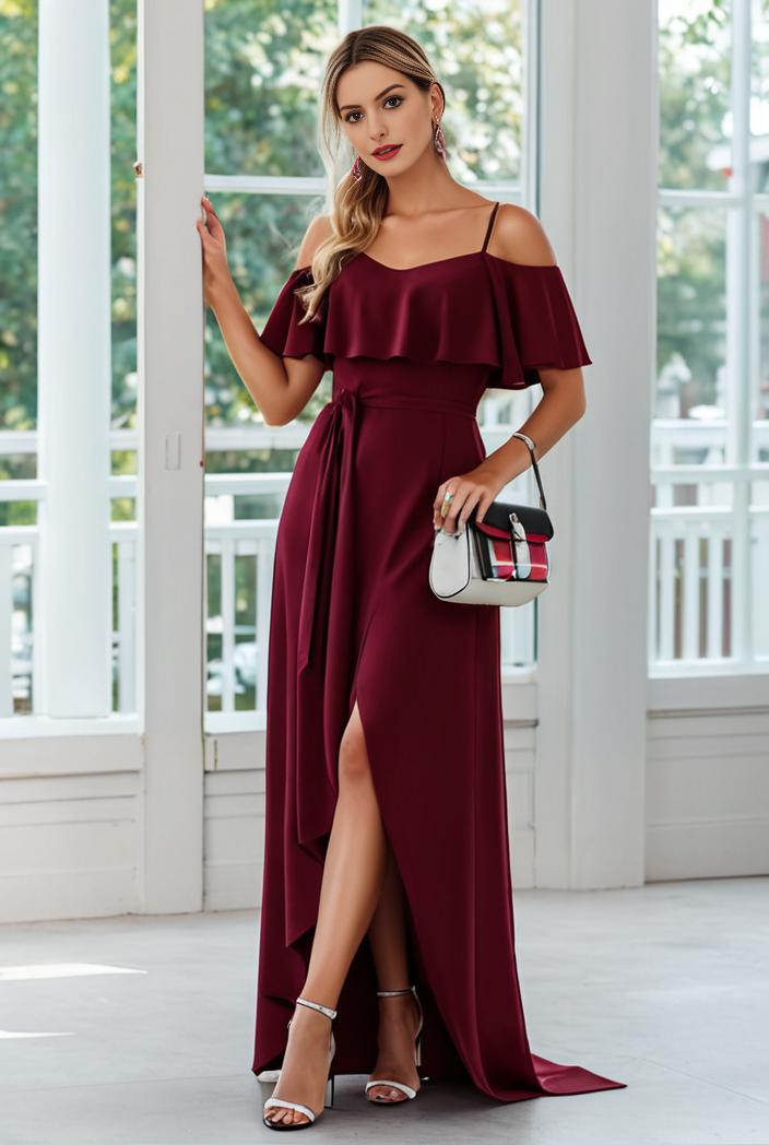 elegant chiffon high low off the shoulder bridesmaid dress 111877