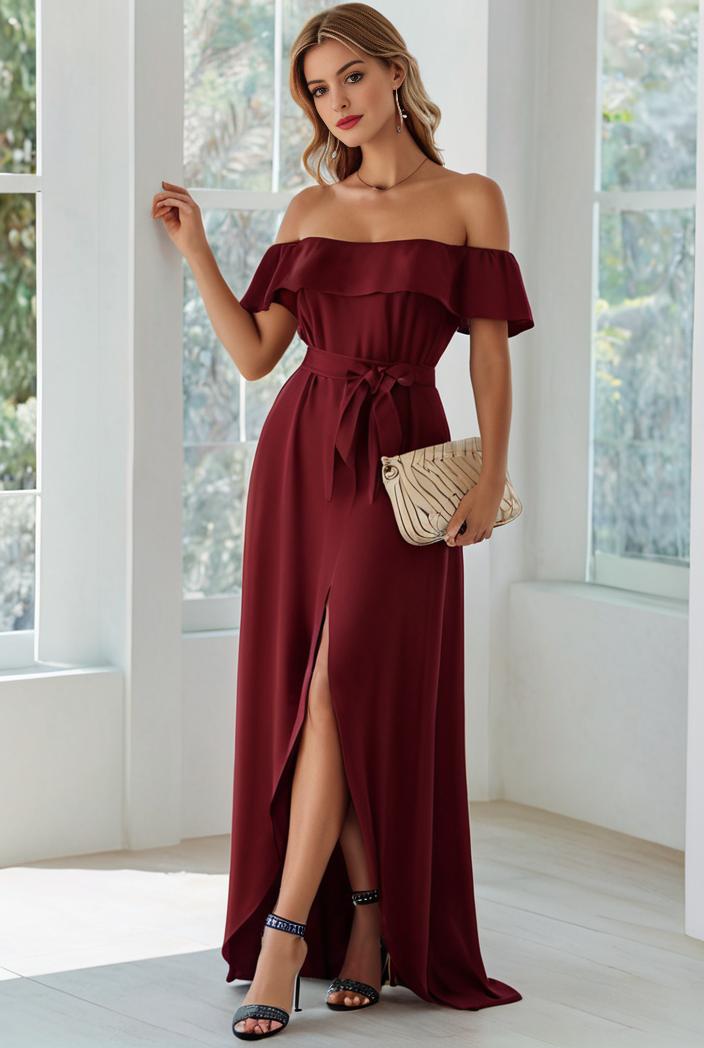 elegant chiffon high low off the shoulder bridesmaid dress 111880
