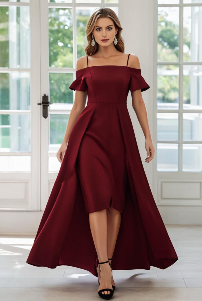 elegant chiffon high low off the shoulder bridesmaid dress 111884