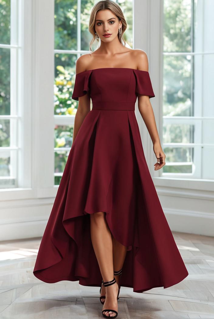 elegant chiffon high low off the shoulder bridesmaid dress 111887